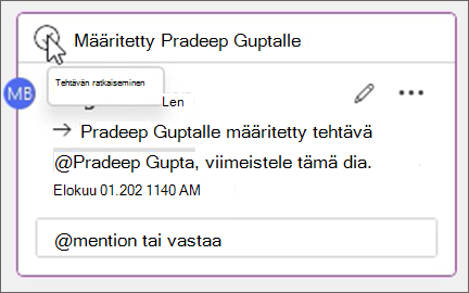 Ratkaise tehtävä -painike kommentin tekstiosassa.