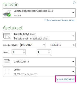Backstagen Tulostusasetukset-osio