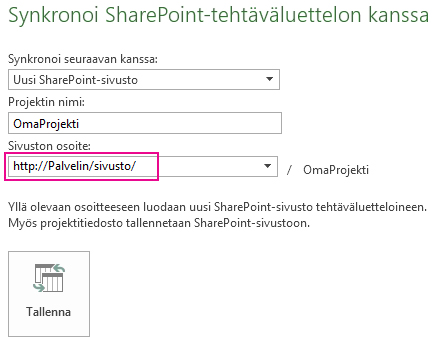 Kuva: synkronoi uuteen SharePoint-sivustoon