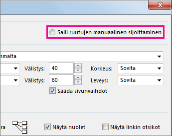Valitse Salli ruutujen manuaalinen sijoittaminen, jos haluat siirtää tehtävää manuaalisesti.
