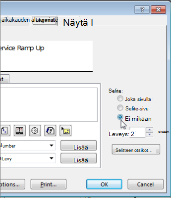 Vaihtoehto selitteen tulostamatta jättäminen