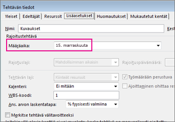 Määräajan määrittäminen tehtävälle
