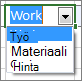 Laji-kenttä, jossa näkyy Työ-kohta