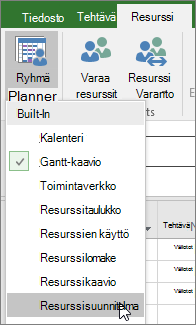 Vaihtaminen Resurssisuunnitelma-näkymään