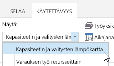 Valitse Capacity and Engagements Heatmap -vaihtoehto Näytä-valikossa