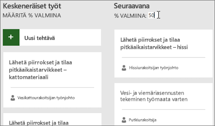 Näyttökuva Tehtävätaulusta, jossa näkyy kohdistin ja kirjoitettava prosenttia valmiina -arvo 50