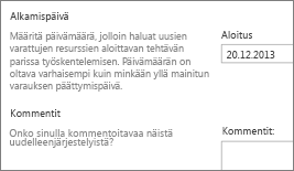Alkamispäivä ja Kommentit