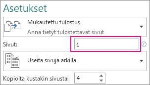 Tulosta sivut -ruutu, tulostettavien sivujen määrittäminen.