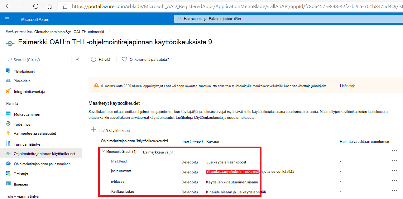 Active Directory -sovelluksen käyttöoikeuksien laajuuden Azure