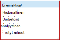Moduulin numeron käytettävissä olevat asetukset