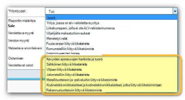 Nämä kuvat näyttävät juuri lisätyt tyypit Yritystyyppi-kentässä.