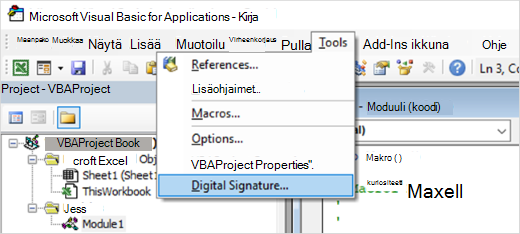 Näyttökuva digitaalisen allekirjoituksen valitsemisesta