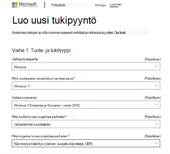 Luo uusi tukipyyntö