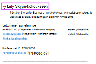 Outlookin Liity skype-kokoukseen -kokouspyyntö