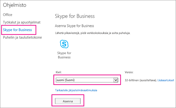 Valitse skypen määritystoiminnon ensimmäisellä sivulla haluamasi kieli.