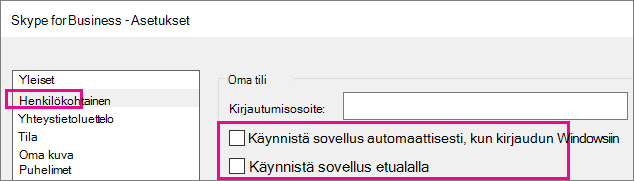 Valitse Henkilökohtainen, ja poista sitten automaattisen käynnistyksen valinnat.