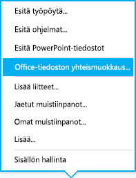 Pikaviestikeskustelun esitysvalikon Yhteiskäyttö-toiminto