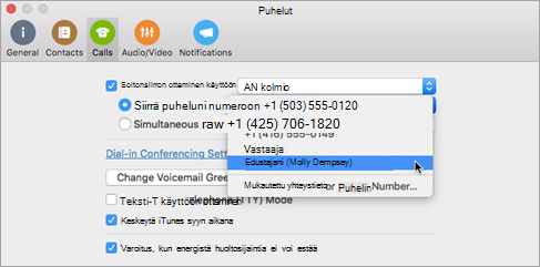 Puheluiden määrittäminen omille edustajille