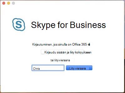 Kokoukseen liittyminen vieraana