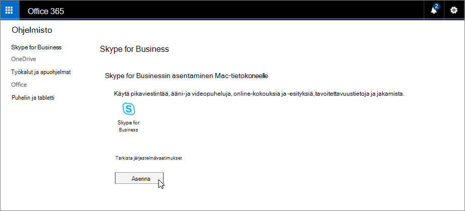 Asenna Skype for Business Mac-tietokoneelle -sivu