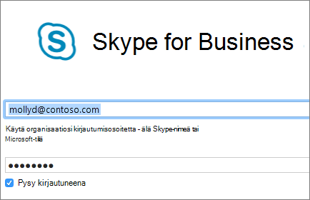 Näyttökuva Skype for Businessin kirjautumisnäytöstä.