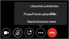 Näyttökuva Lisää asetuksia -painikkeesta