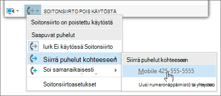 Päävalikon Soitonsiirto-valikko
