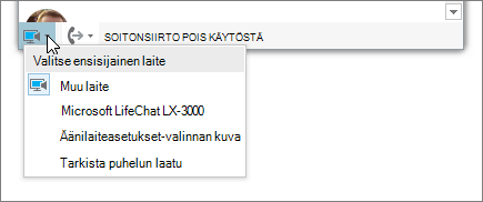 Näyttökuvassa on Valitse ensisijainen laite -valikko.