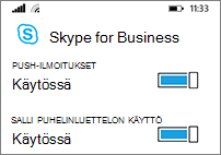 Push-ilmoitusten vastaanottaminen ja puhelimesta hakeminen yhteystietoja etsittäessä