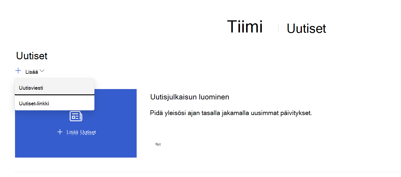Sivun lisääminen Uutiset-verkko-osasta
