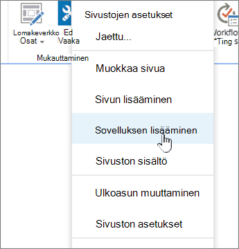 Sovelluksen (luettelo, kirjasto) lisääminen