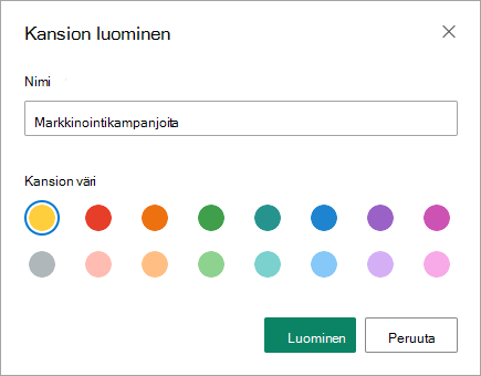Voit kirjoittaa uuden kansion nimen SharePoint Modern -käyttöympäristön Luo kansio -valintaikkunaan.