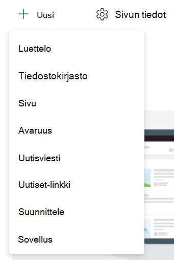 Näyttökuva Luo uusi luettelo tai kirjasto -toiminnosta