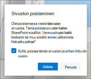 Sivuston vahvistuksen poistaminen