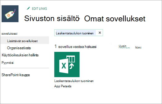 Näyttökuva tuo laskentataulukosta sovelluksissa, joita voit lisätä.