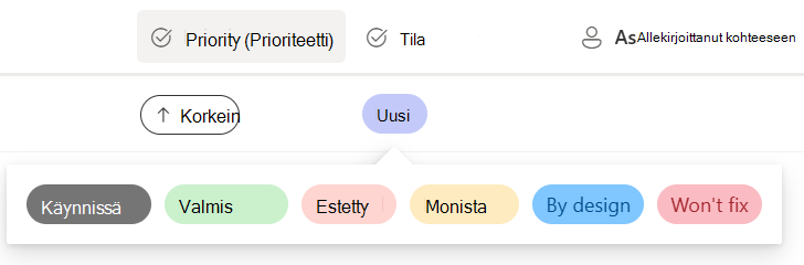 Tila-arvon valitsemistavat painikkeet