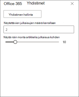 Näyttökuva Office 365 yhdistimen muokkausruudusta