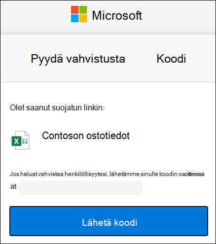 OneDriven ulkoisen jakamisen koodipyyntöikkuna