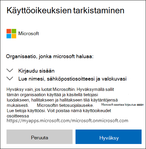 OneDriven ulkoisen jakamisen käyttöoikeusikkuna.