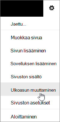 Asetukset-valikko, jossa Muuta ulkoasua näkyy korostettuna