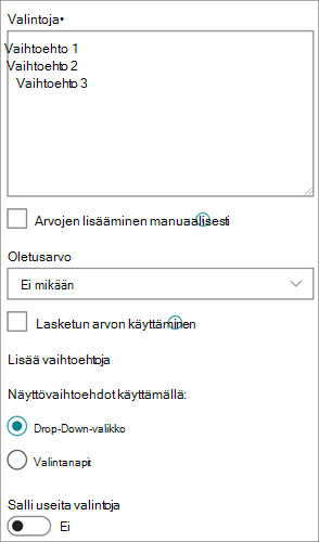 Vaihtoehdot-sarakkeet modernissa käyttökokemuksessa