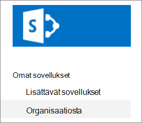 Pikakäynnistyspalkki, jossa organisaatiosta näkyy korostettuna