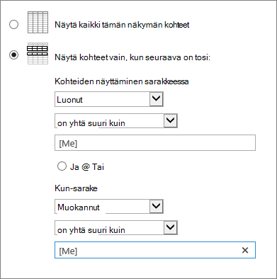 Suodattimet käyttämällä [Minä]