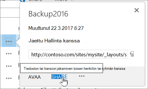 Jaa-painikkeen napsauttaminen tiedostossa