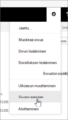Sivuston asetukset -vaihtoehto Asetukset-painikkeen alla