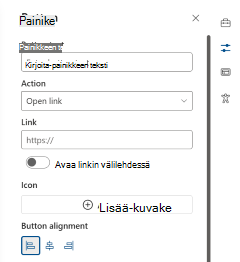 Painikkeen verkko-osan ominaisuusruutu