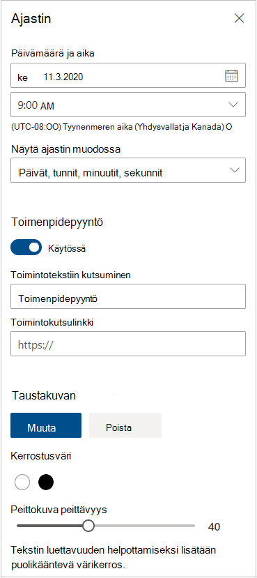 Ajastimen ajastimen asetukset