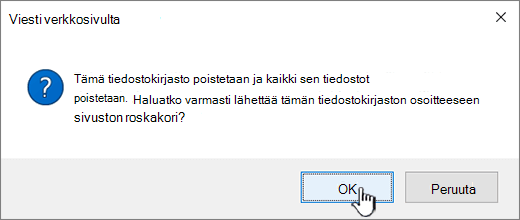 Vahvistusvalintaikkuna, kun kirjasto poistetaan