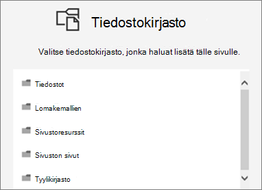 Sivulle lisättävän tiedostokirjaston valitseminen