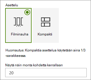 Asettelun valinta Tapahtumat-verkko-osan ominaisuusruudussa.